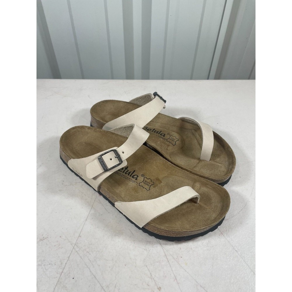 Betula Birkenstock White Leather Womens Slides Sandals Size 9 Open Toe
